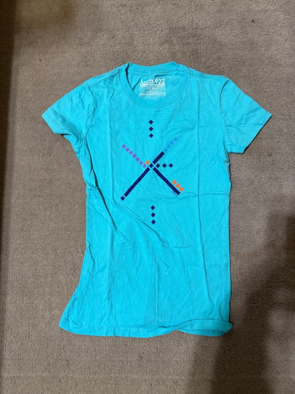Portland Airport Carpet Graphic Tee Aqua Geometric PDX Carpet Shirt Size M